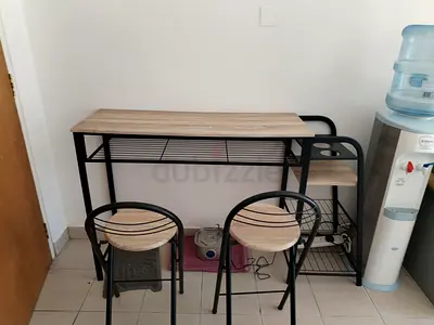 Modern Wooden Bar Table with Two Matching Stools