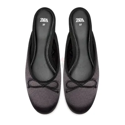 Zara Black Satin Ballet Mules