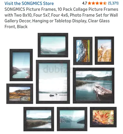 Set of 10 Black Wooden Photo Frames - Assorted Sizes (Wall/Tabletop)