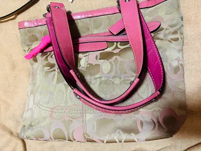 Coach signature canvas tote with pink leather trim - good used condition