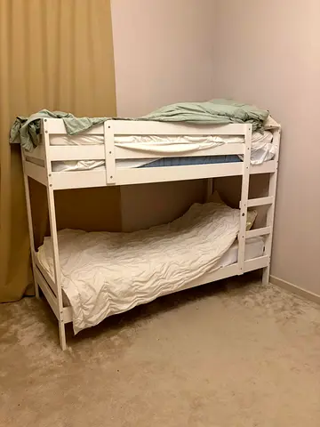 White Wooden Bunk Bed - Solid Frame, Good Condition