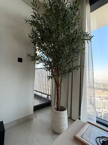Tall faux olive tree in ceramic pot - modern indoor decor