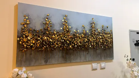 Modern 3D Abstract Wall Art with Gold Textures 3 PC