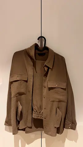 Brown two-piece shirt jacket and pants set - size S