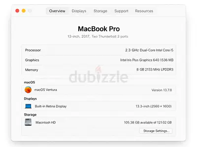 MacBook Pro 13-inch (2017) - 2.3GHz Core i5, 8GB RAM, 128GB SSD