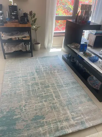 Turkish Light blue and cream abstract modern area rug - great condition