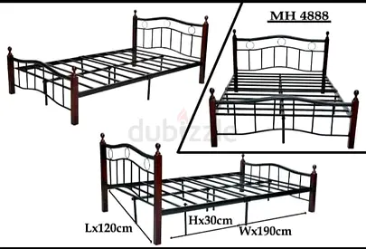 Metal Frame Single Bed with Wood-Styled Posts (WxL 190x120cm, H 30cm)