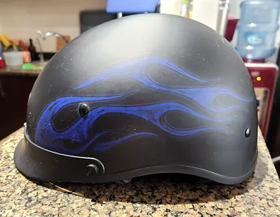 Harley-Davidson Mens Wheeler Half Helmet, Matte Black w/ Blue Size XL 61-62 cm