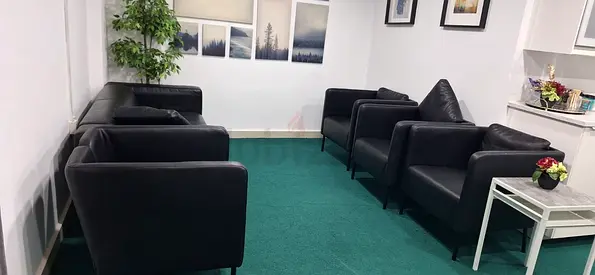 Set of 6 Black Leatherette Armchairs — Very Good Condition