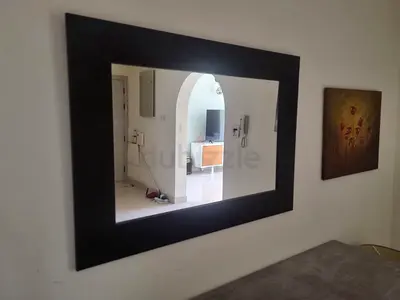 Large Rectangular Wall Mirror with Wide Dark Frame - Good Condition