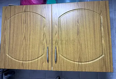 Pair of wooden cabinet doors with handles - good used condition