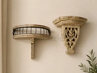 Marina home set of 2 solid wood carved shelves