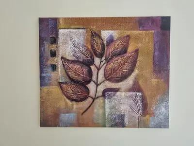 Framed Textured Leaf Relief Wall Art (Abstract Botanical Canvas)