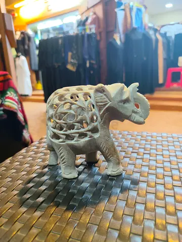 Hand-carved Stone Elephant Figurine with Openwork Design 10cm tall