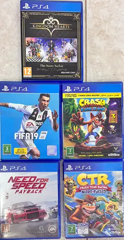 5 PS4 Games Bundle: Kingdom Hearts ( 2 Discs), Crash Trilogy, CTR, FIFA 19, Need for Speed Payback