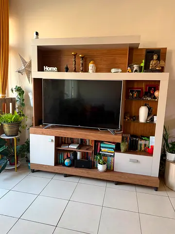 Wooden Entertainment Unit with Shelves and Storage - Good Condition
