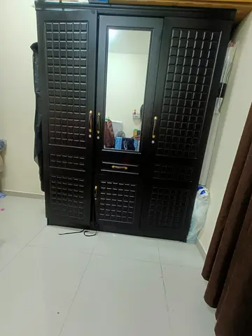 Dark Wooden 3-Door Wardrobe with Mirror – Good Condition