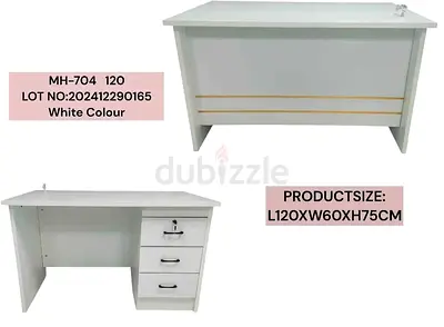 White Office Desk with 3 Drawers - 120cm x 60cm x 75cm