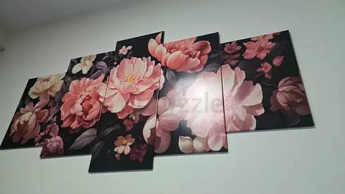 Set of 5 Floral Canvas Wall Art Panels - Peony Design 50aed each/-