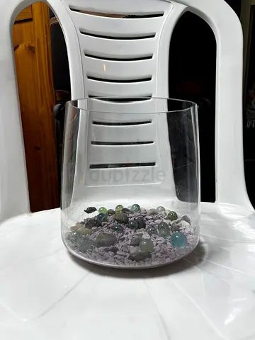 Clear Glass Fish Tank with Decorative Pebbles and Marbles - Good Condition