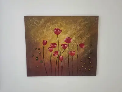 Original Floral Painting on Canvas - Red Poppies