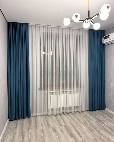 Set of Blue Fabric Curtains with White Sheer - Ready to Hang