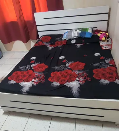 White Wooden Double Bed with Mattress  Headboard - Good Condition