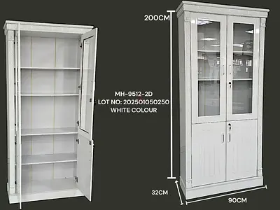 White 2-Door Tall Storage Cabinet with Glass Upper Doors (200cm x 90cm)