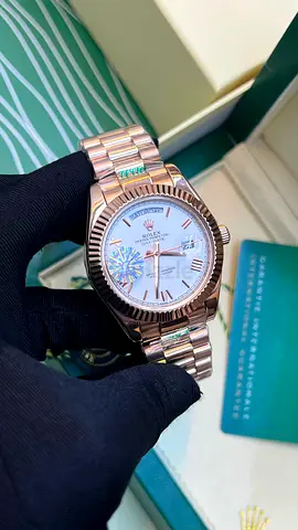 Rolex Day-Date style rose gold men’s watch, white dial, full bracelet