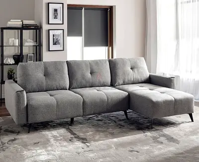 Sofa Three seater Grey Fabric L-shaped Sofa with Chaise