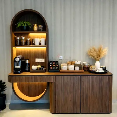 Modern Wooden Coffee Bar and Cabinet Unit