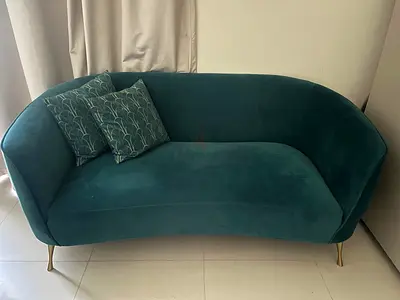 Teal Velvet 2-Seater Sofa with Gold Legs