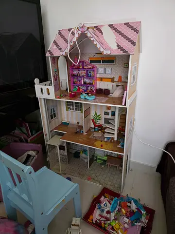 Large Wooden Dollhouse with Furniture — Good Used Condition