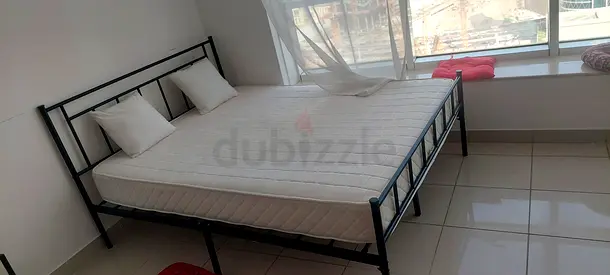 Metal Double Bed Frame with Mattress - Good Condition