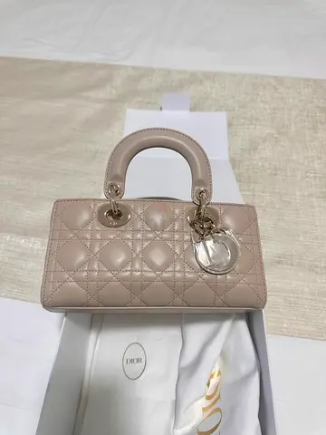 AUTHENTIC! Lady Dior D Joy  - Small Handbag with original Receipt,  Beige calf Leather