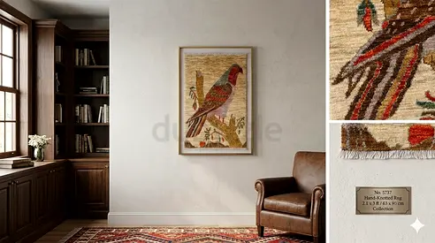 Framed Hand-Knotted Bird Rug Wall Hanging | door mat afghan handknotted wool rug