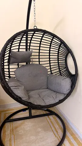 Woven Swing Egg Chair with Grey Cushions