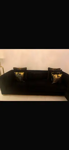 Black Velvet 3-Seater Sofa with Sequin Cushions