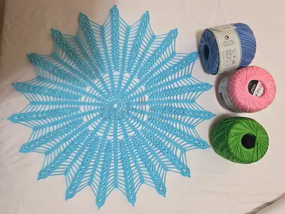 Handmade Crochet Doily with Cotton Yarn Balls