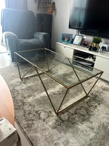Glass Top Coffee Table with Gold Metal Frame - Modern