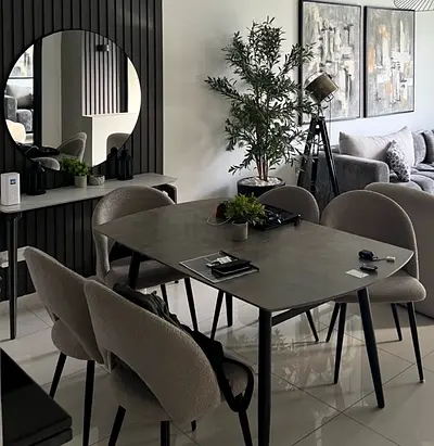Modern dining table with 5 chairs + console table