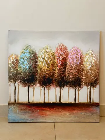 Hand-painted Row of Colorful Trees Canvas Painting