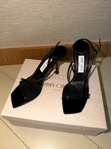 Genuine Jimmy Choo Black Patent Leather Slingback Heels, Size 39