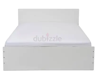 Simple White Double Bed Frame with Headboard and mattress