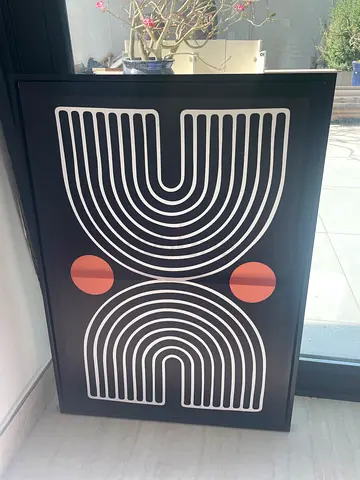 Framed Geometric Modern Art Print - Black, White  Terracotta