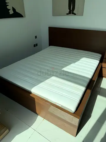 MALM Bed frame, king size, black-brown 180x200cm with mattress and chest of drawers 160x78cm