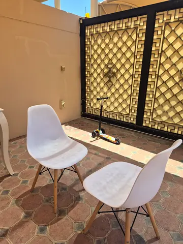 Set of 2 Modern White Dining Chairs with Wooden Legs