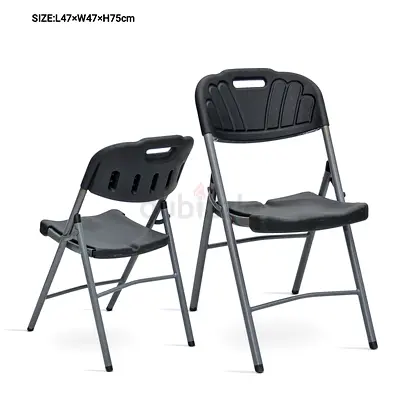 Black Folding Plastic Chairs — Lightweight  Stackable