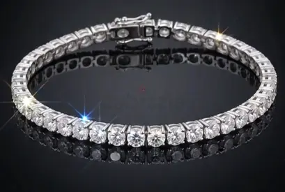 White gold tennis  Bracelet with Round Clear diamonds - Classic Design