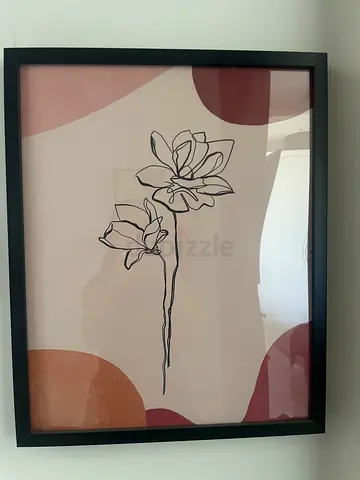 Framed Minimalist Line Art Floral Print (Black Frame)
